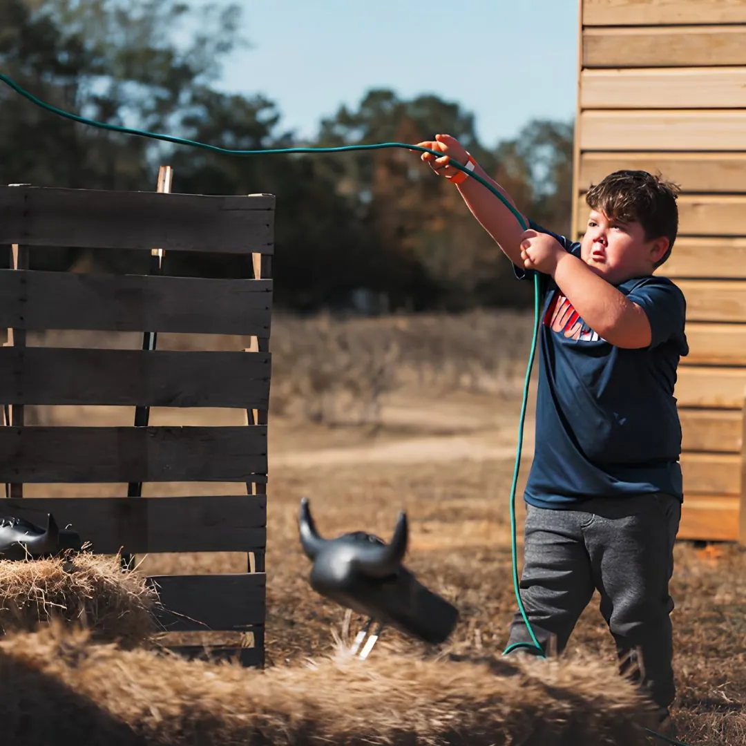 Kid trying to lasso the steer roping activity